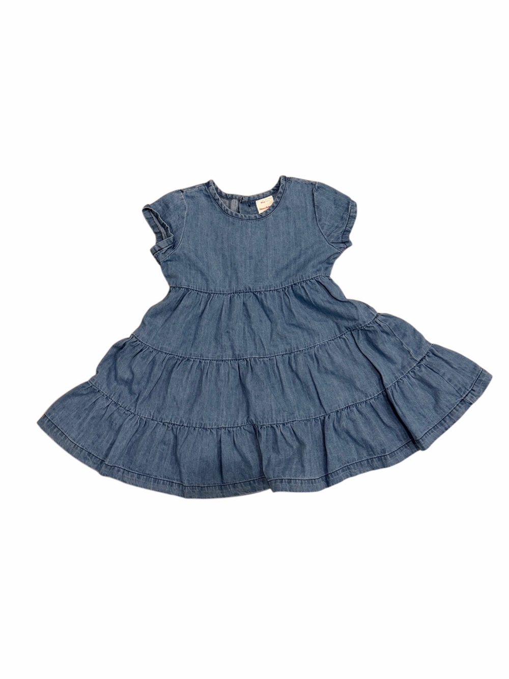 Hanna Andersson Girls Chambray Denim Tiered Twirl Dress Short Sleeve Size 3